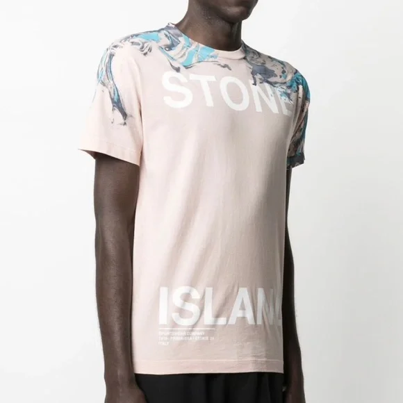 NEW STONE ISLAND Big Print Pink Paint Tee T-Shirt size XL
